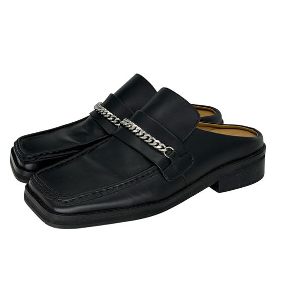 Tony Bianco Womens Chain Loafers SZ 7 Black Bloafers Square Toe Open Back Chic - Picture 1 of 11